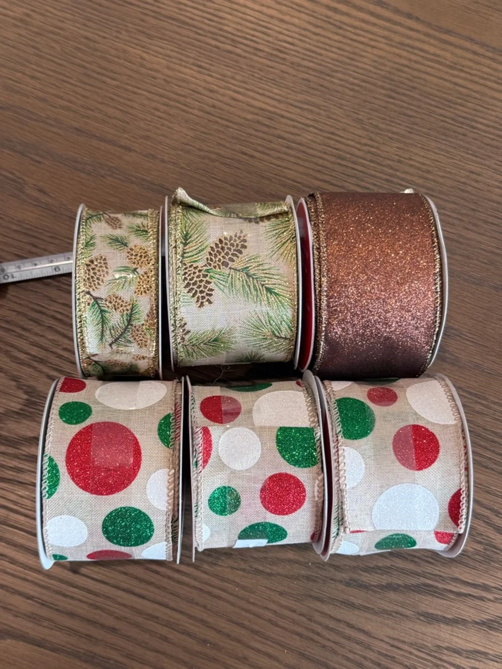 Assorted Wired Holiday Ribbon - Red, Green, White, Gold, Silver , Brown